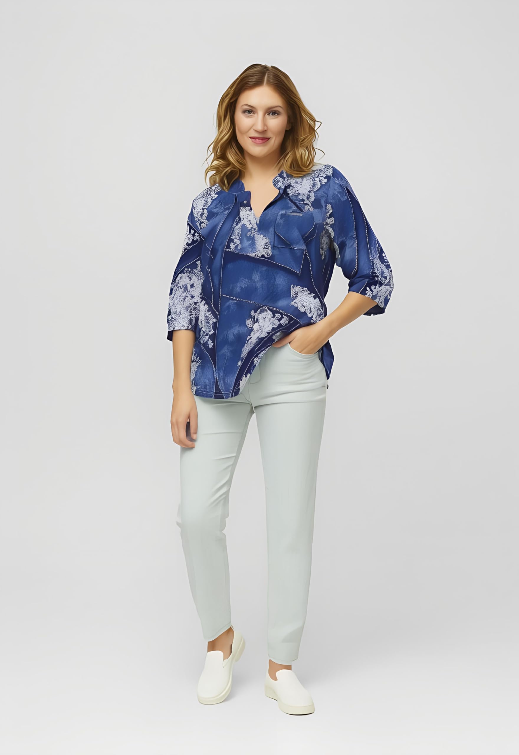 Malito - Damen Schlupfbluse - legere Stretch Bluse - Elegantes Blusenshirt mit 3/4 Arm - Basic Damenbluse 6666