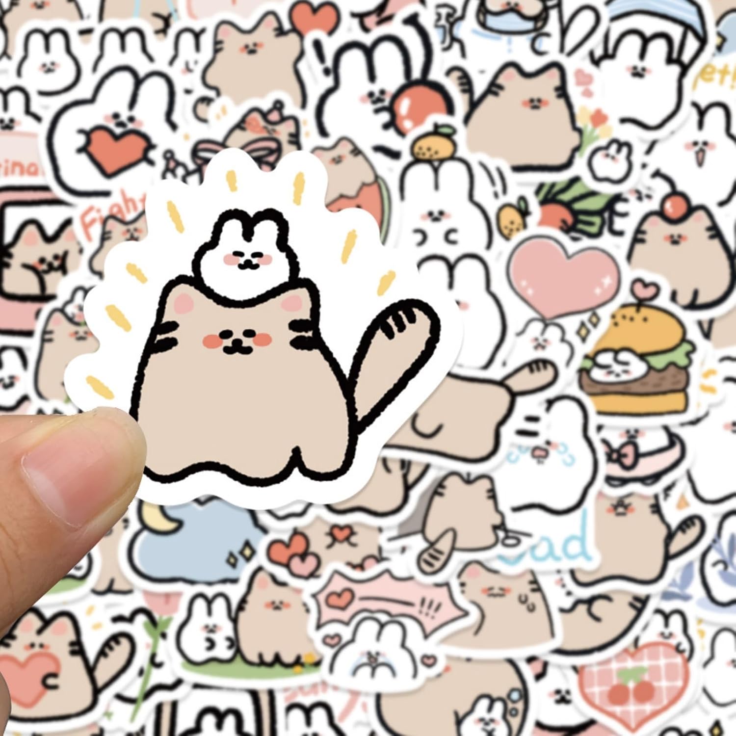 60 PCS Cute Cat Mouse Stickers - Kawaii Anime Cartoon Stickers,Pusheen Sticker Indoor Decor Gifts Vinyl Waterproof Party Favor Supplies Gifts (Cute) image 3