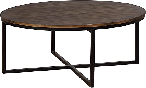 Miniatura 8 de Alaterre Furniture Arcadia - Mesa de centro redonda de madera de acacia de 42 pulgadas, mesa industrial para sala de estar con acabado moca
