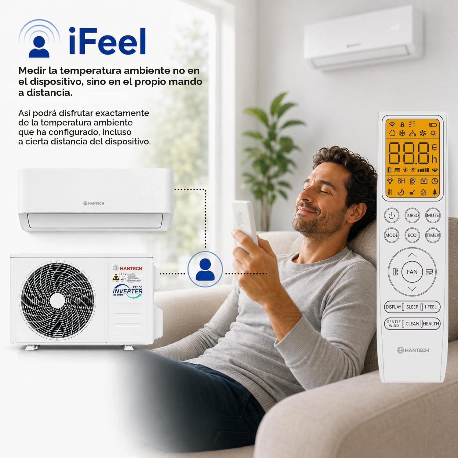 HANTECH Split aire acondicionado 12000 BTU H-PRO función de calefacción y refrigeración, filtro de aire, WIFI, material de montaje