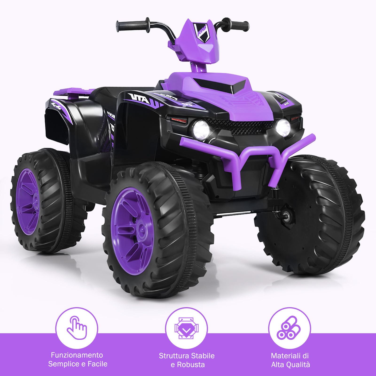 RELAX4LIFE 12V Quad Fuoristrada Elettrica Cavalcabile da Spiaggia per Bambini, Avvio Graduale a Trazione Posteriore, 2 Velocità e Direzione Avanti/Indietro, Funzione FM e Bluetooth (Viola)