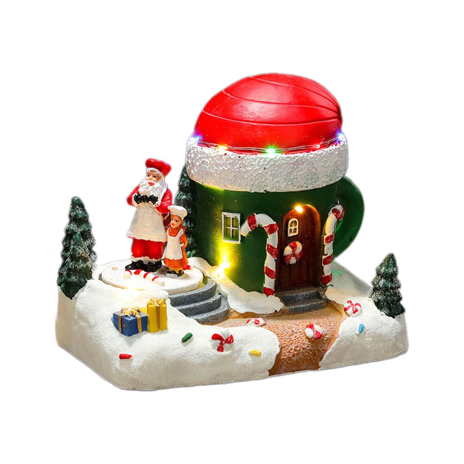 Buxuaaaa Type B Musical Christmas Village House Resin Ornament With Led Light And Rotating Figurines Holiday Party Desktop Decoration Led Light Christmas Ornament
