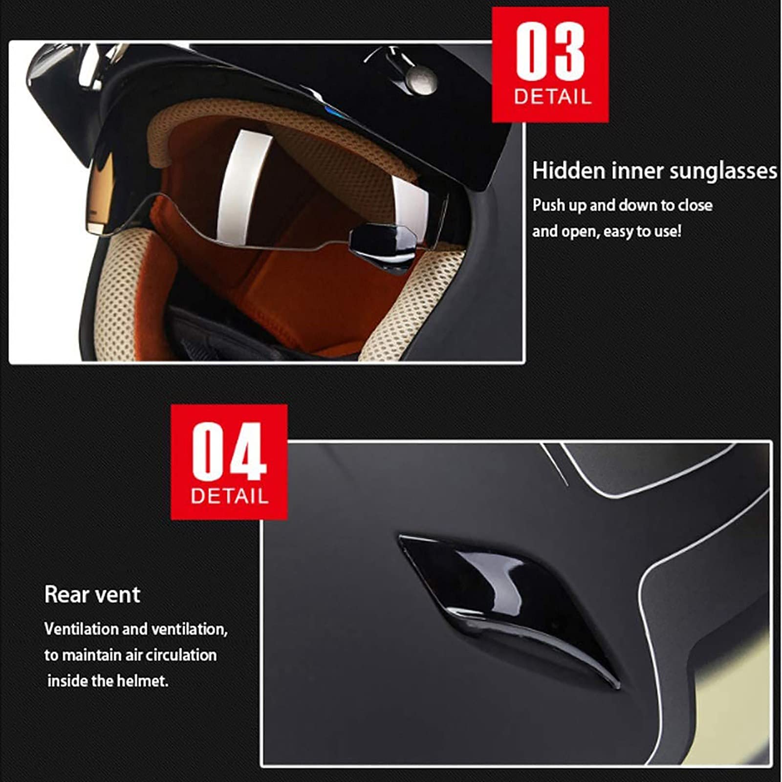 HZIH Caschi Cromwell Casco Moto Demi-Jet Casco Moto Aperto Vintage DOT/ECE Certificato Cruiser Elicottero Chopper Pilota Casco 3/4 Mezzo Casco Moto Scooter Ciclomotore Collisione Casco D,M=54~55cm