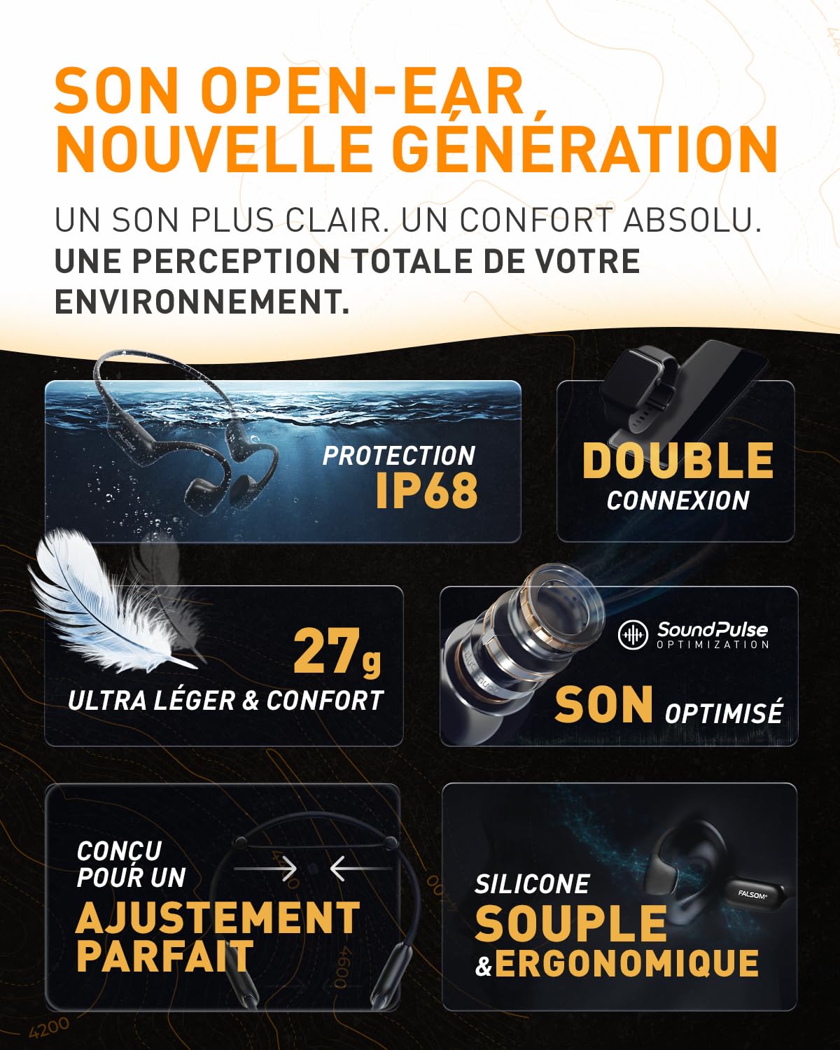 NexOne Lite – Casque à Conduction Osseuse Étanche IP68, Bluetooth 6.0, Mémoire 16 Go, Autonomie 10H Casque Sport Oreille Ouverte Léger pour Natation, Vélo et Course, Écouteurs MP3