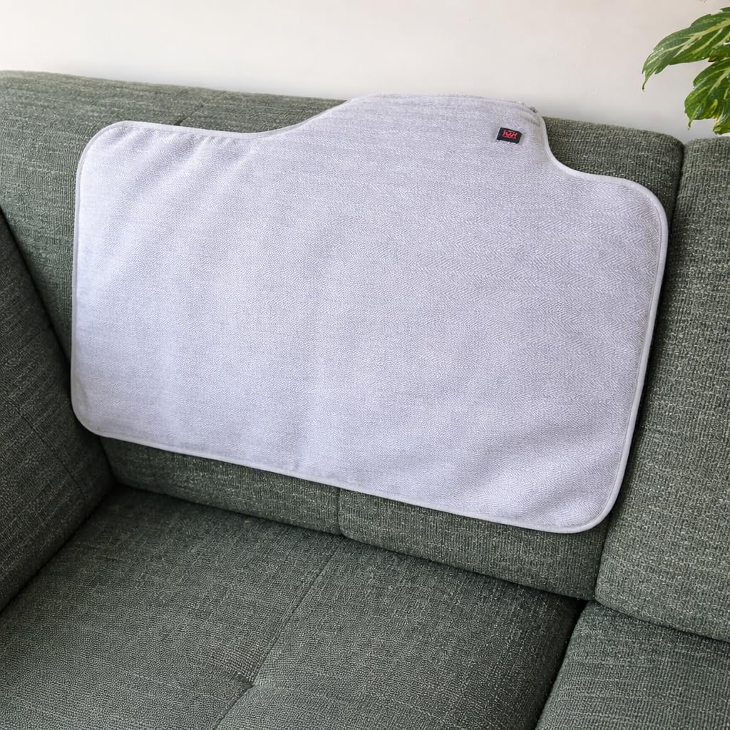 Infrarot Wärmematte Kabellos mit Powerbank (20.000 mAh) – Elektrisches Heizkissen für Sitz & Rücken – 3 Heizstufen – Chenille-Stoff Hellgrau – Indoor Wärmepad