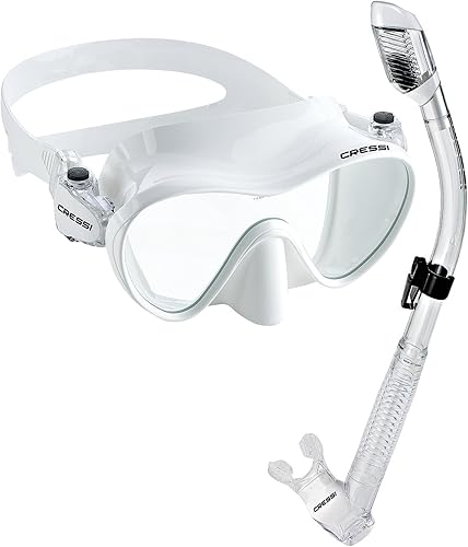 Cressi Italian Boutique Collection - Máscara de buceo sin marco con lente de vidrio templado - Juego de esnórquel seco Splash Guard