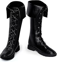 Ramede Men's Medieval Renaissance Boots Pirate Costume Viking Gothic Leather Boots High Tube Tied Shoes for Halloween Cosplay