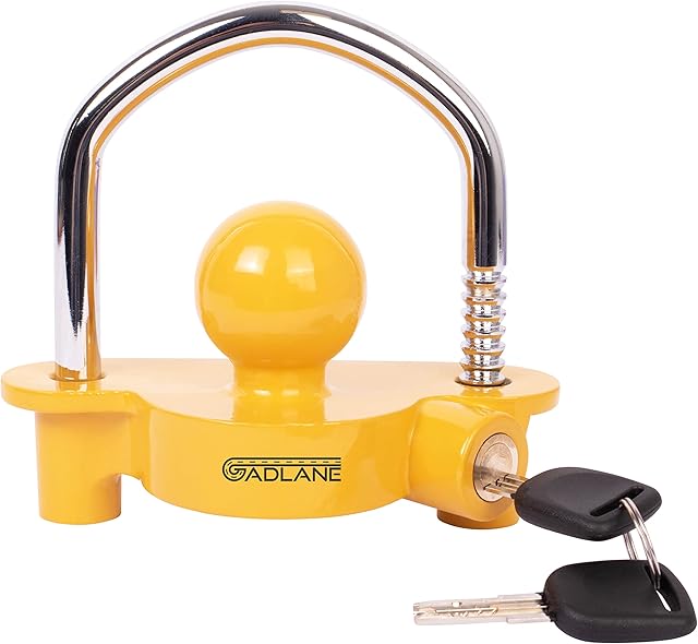 GADLANE Universal Trailer Hitch Lock - Robust Caravan Hitch Lock with 6 Locking Positions for Easy Installation made from Heavy-Duty Aluminium - Tow Ball Trailer Lock Security Kit - Includes 2 Keys