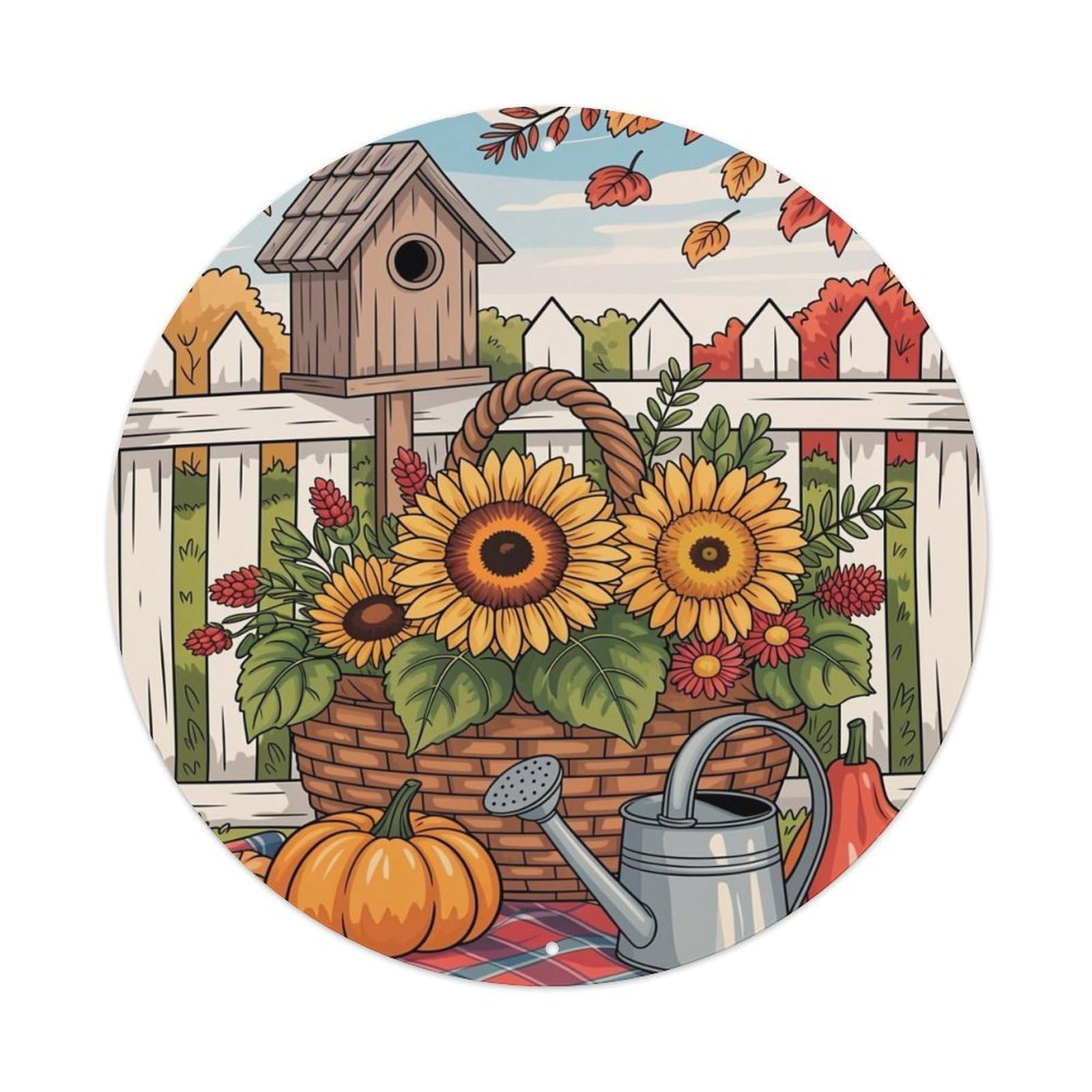 Autumn Garden Basket Scene Metal Tin Sign Plaque
