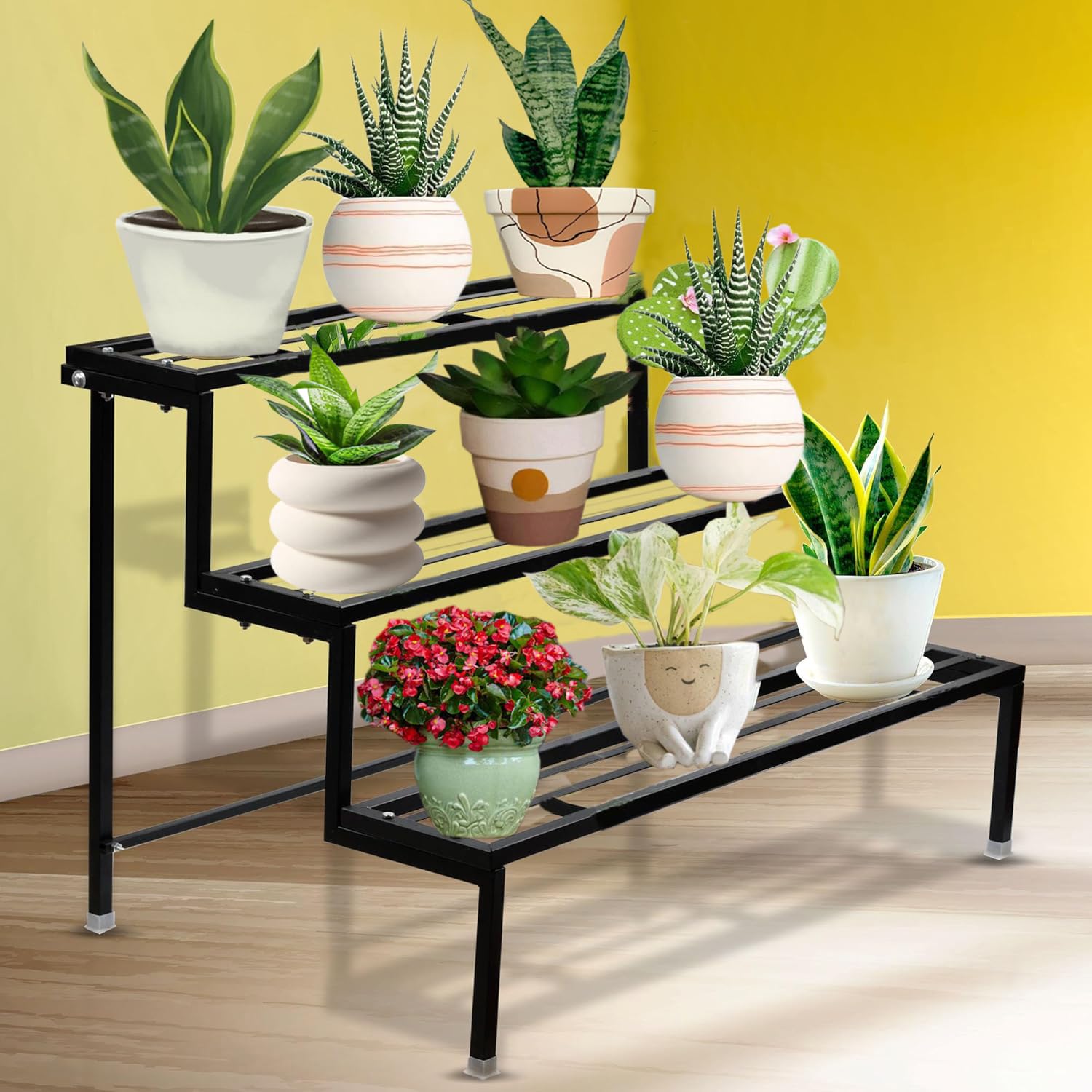 HOUSE DECORE Heavy Duty Plant stand 3 tier for balcony flower pot (Easy Assemble) metal stand for outdoor and indoor powder coated black (B0CT63294H) Amazon Price History, Amazon Price Tracker