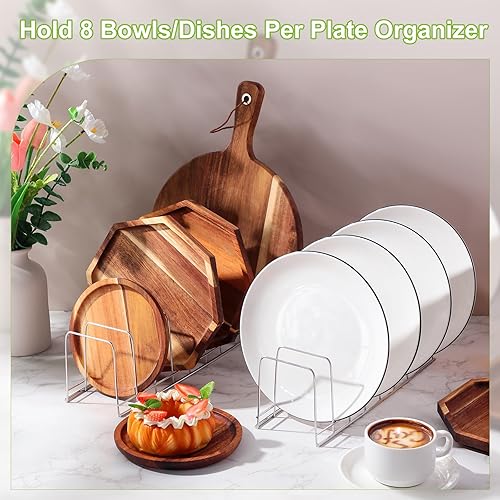 Vista 6 de Tioncy Organizador de tapas de olla para gabinete, 8 ranuras de acero inoxidable, soporte para tabla de cortar, contenedor reutilizable