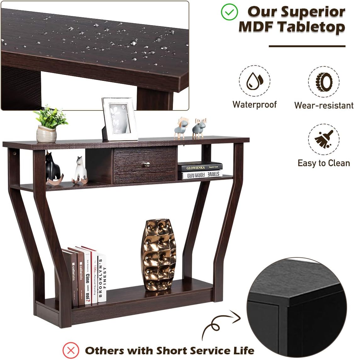 Giantex Console Table Modern Easy Assembly Entryway Table W/Storage Drawer and Bottom Shelf,Mufti-Functional Home Furniture for Hallway, Living Room, Bedroom,Office 47 Inch Accent Hall Table (Coffee)