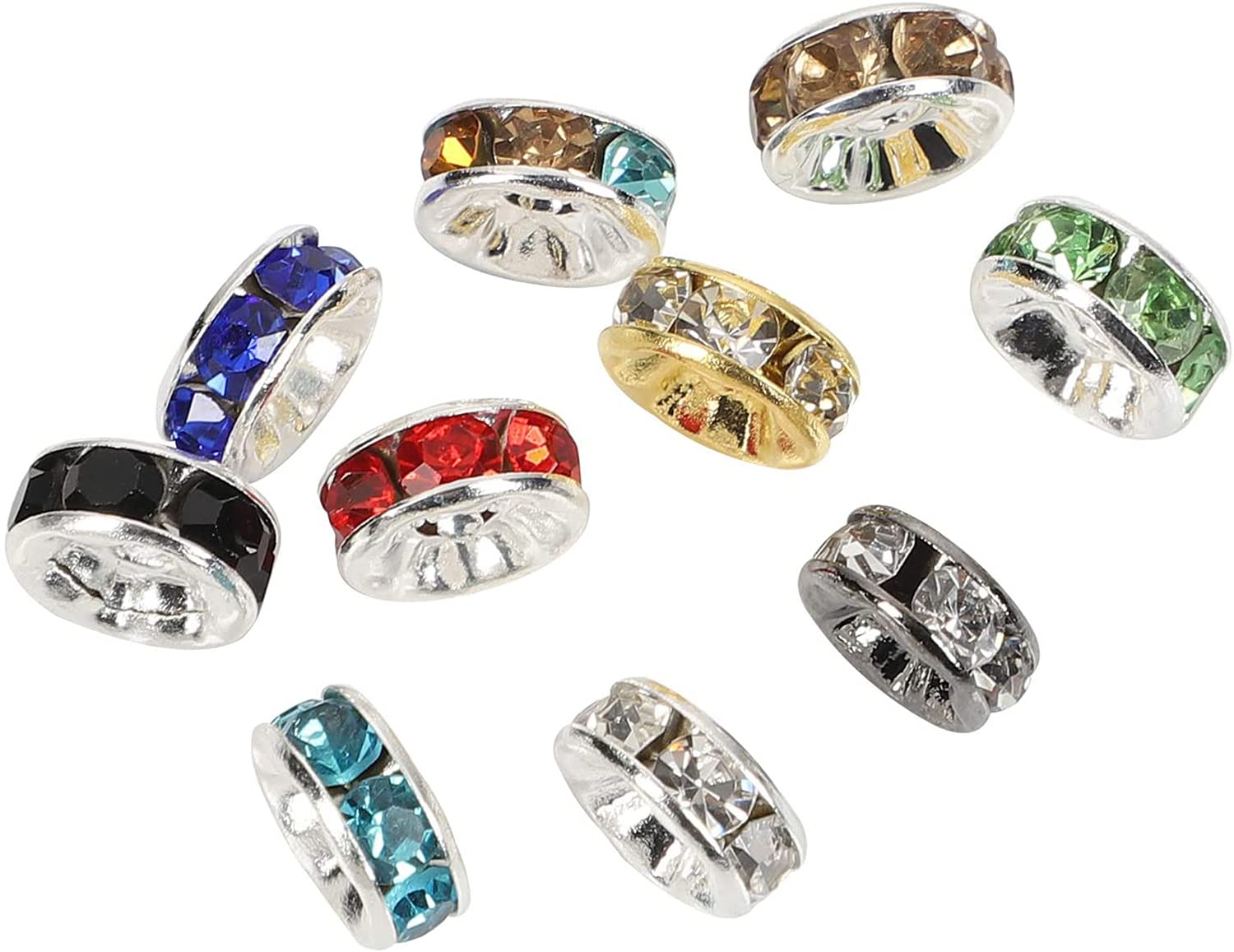 DELFINOSpacer Beads, Multicolor Round Loose Czech Crystal Rhinestone Rondelle Spacer Beads for Jewelry Making, Loose Beads for Necklace, Bracelets, DIY Making, 200 pcs 6mm