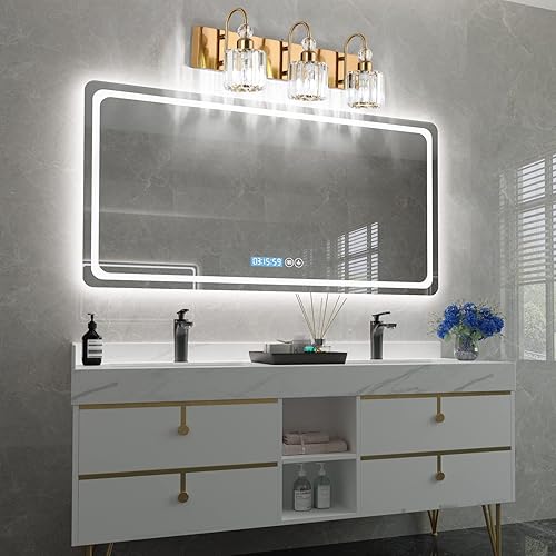 Miniatura 184 de Ralbay - Luces para tocador de baño doradas, 3 luces, de cristal dorado, modernas lámparas para usar sobre el espejo. dorado (Round-Gold),dorado