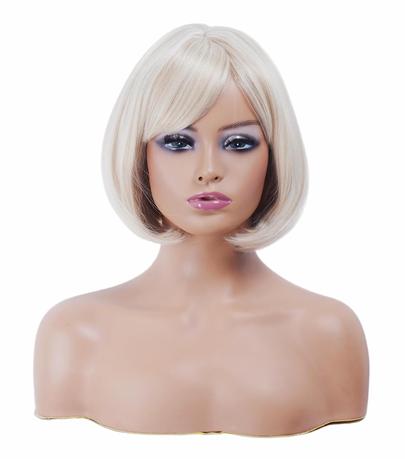 14 Inches Light Blonde Wigs for Women Short Straight Bob Wig with Bangs Synthetic Hair for Daily Use,Cosplay, Halloween - Image 3