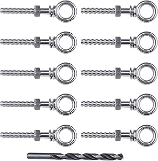 Muzata 10pack 1/4" x 3" Eye Bolt Heavy Duty Shoulder Lifting Ring Threaded Eyebolts with Nuts Washers T316 Stainless Steel Marine Grade UNC-3A CR31