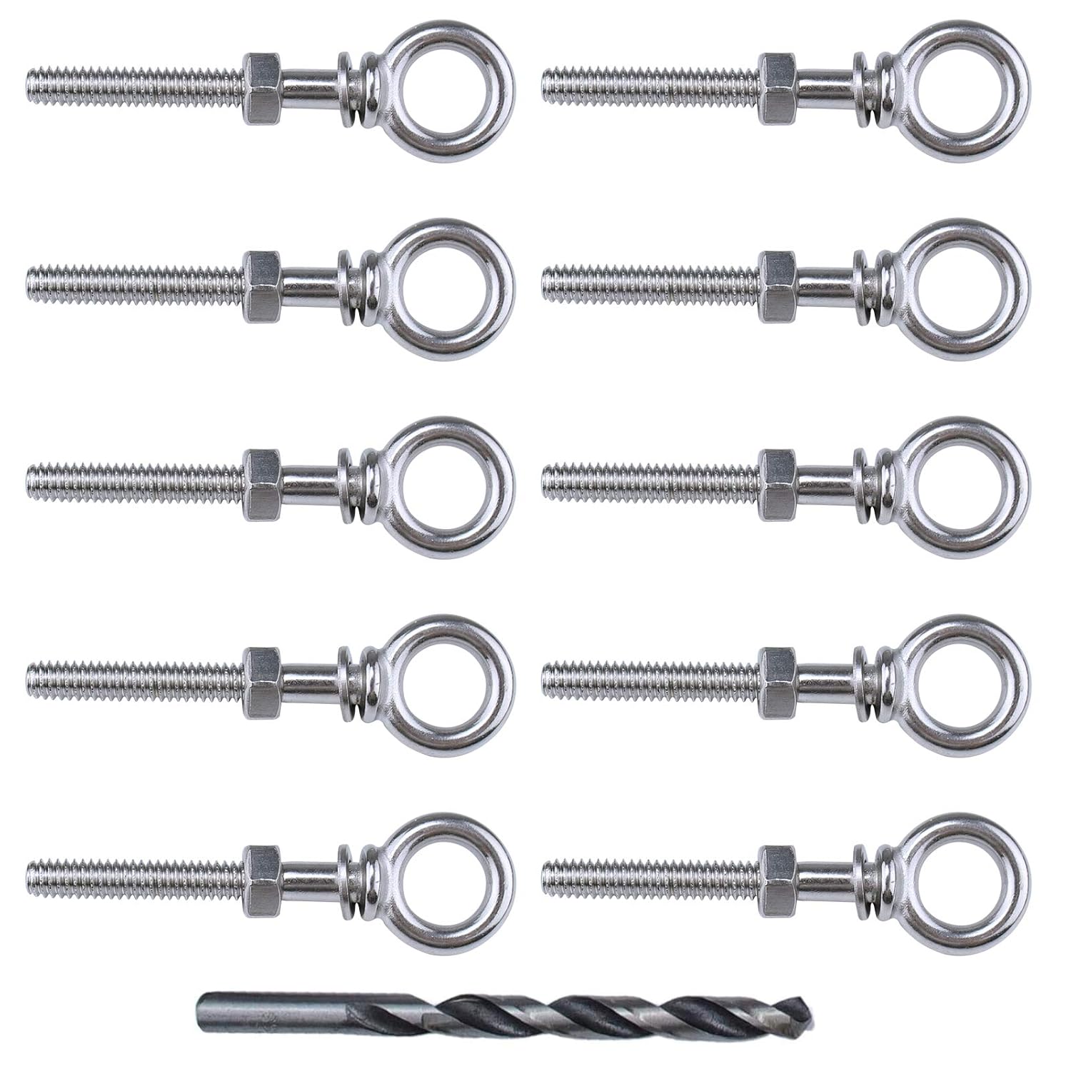Muzata 5 Pack 1/4" x 2" Eye Bolt T316 Stainless Steel Eye Bolts with Nuts Washers Threaded Heavy Duty Shoulder Lifting Ring Total 3" Length Marine Grade UNC-3A CR31