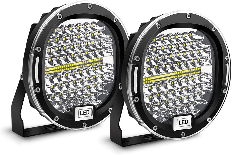 LED Driving Work Light, 7'' 300W LED Pods Light Bar Spot Beam 30000LM Round Offroad Light Fog Light Lamp Roof Bar Bumper for 4x4 SUV ATV Truck Boat Tractor 12V, 2PCS - Black Shell