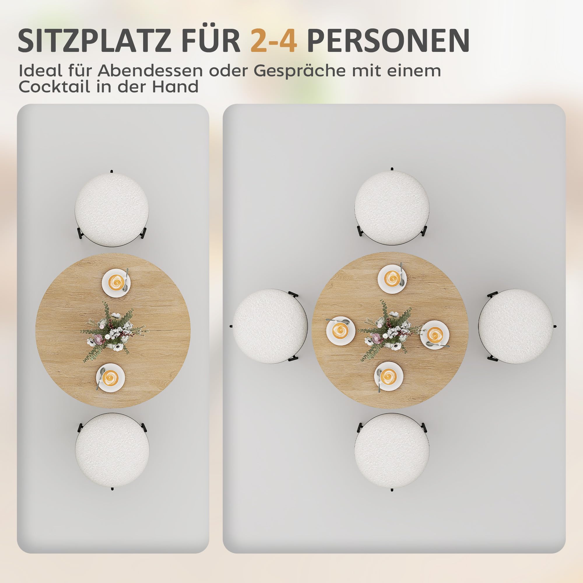 HOMCOM Runder Esstisch für 2 Personen, Ø80 cm Küchentisch im Industriestil mit Stahlbeinen, für Esszimmer, Küche, Homeoffice, Eiche