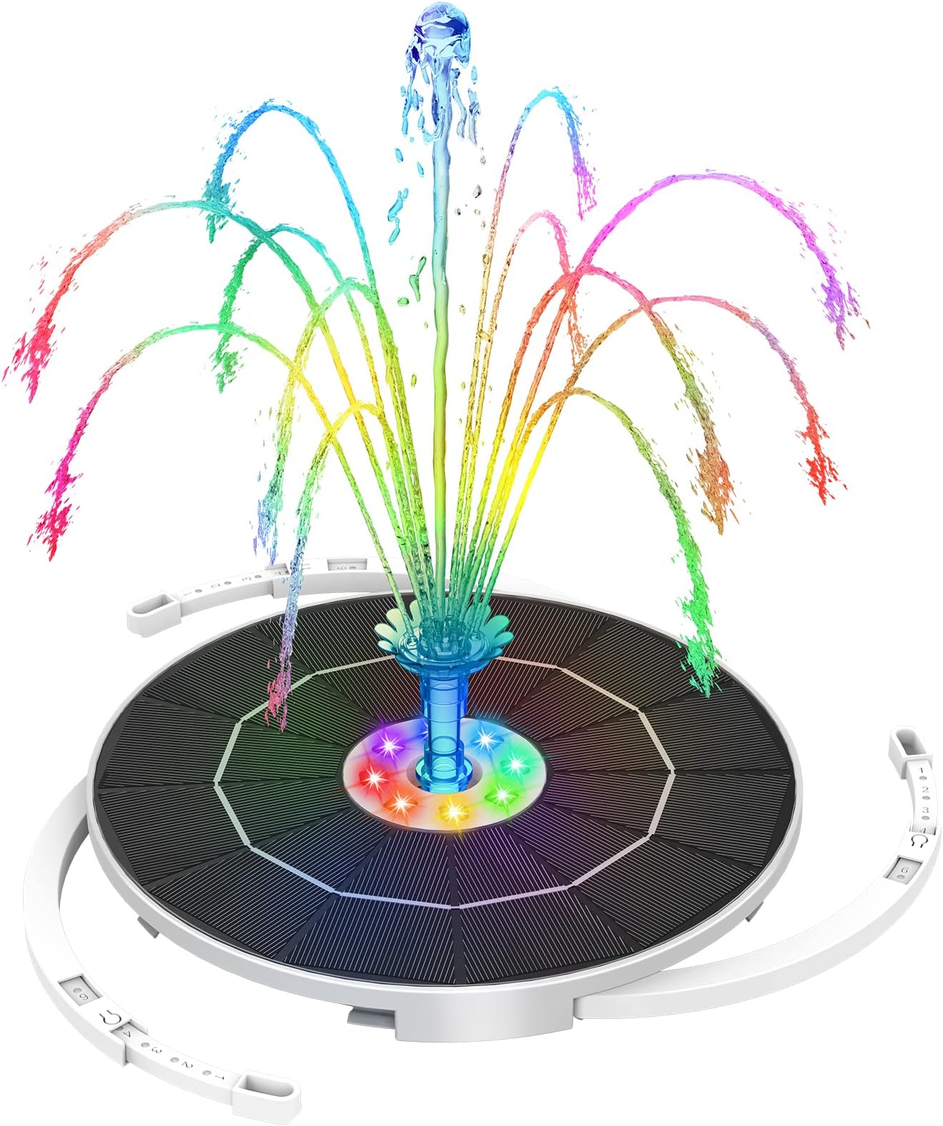 AISITIN5.5W LED Solar Fountain Pump with Colorful Lights & 3000mAh Battery, 2023 Upgrade Solar Bird Bath Fountain Pump with Multiple Nozzle