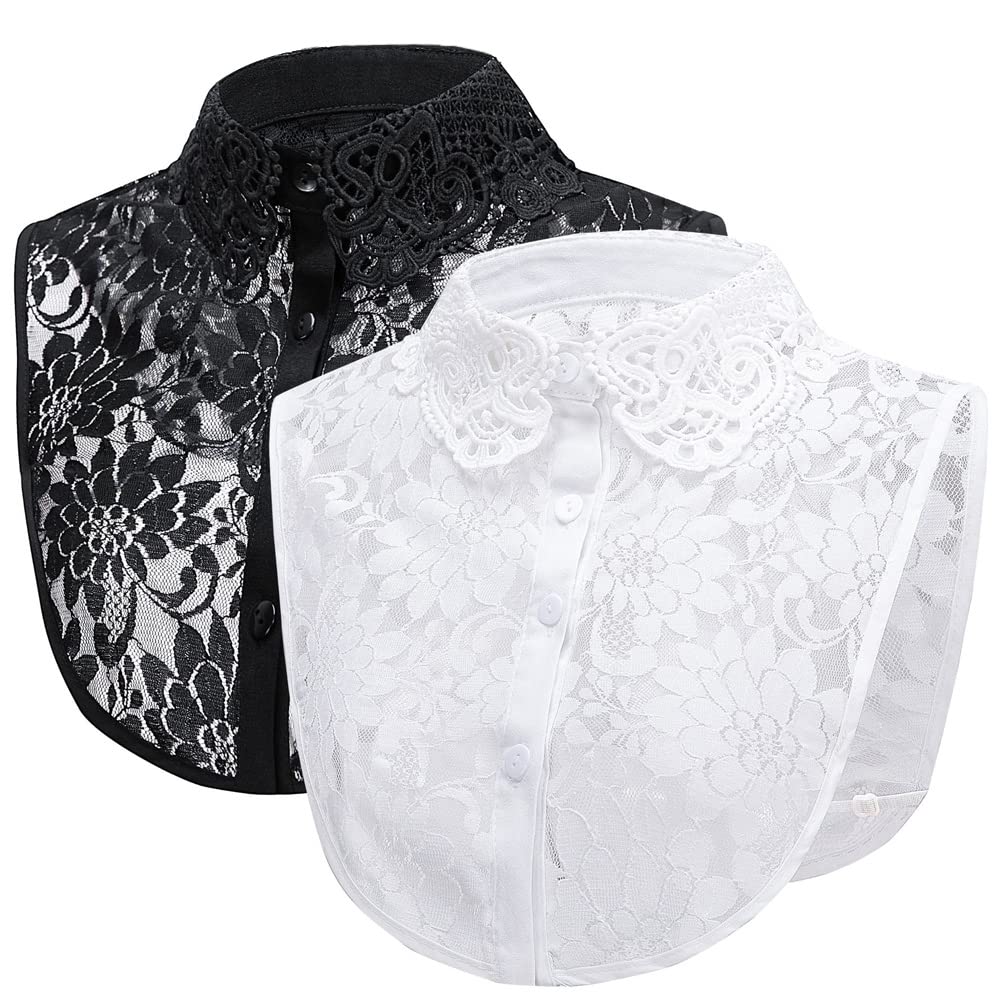 LoudSung Fake Collar Detachable Half Shirt Blouse False Collar Lace Hollow Out Elegant for Women Girls