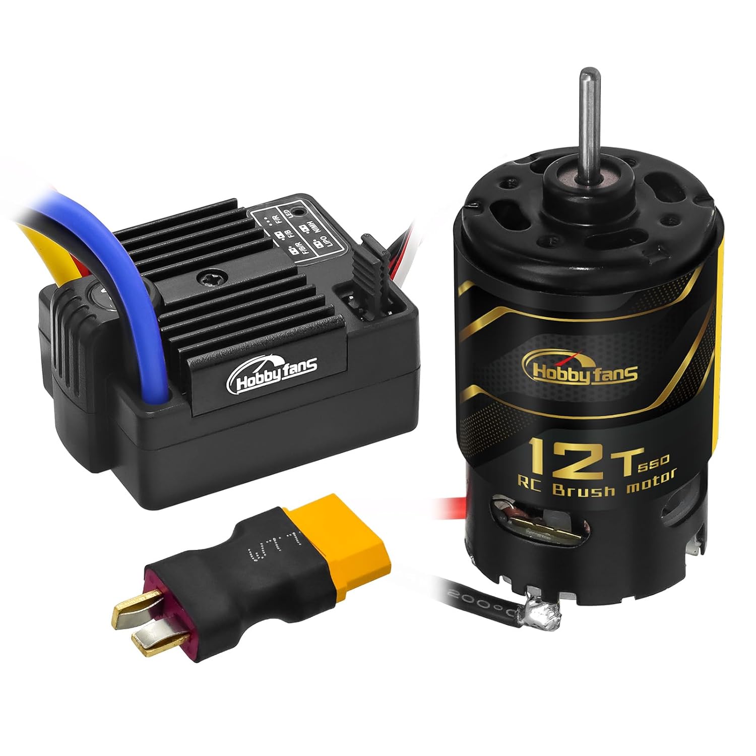 Hobby Fans 550 12T Brushed Motor and 60A Waterproof Brushed ESC Electronic Speed Controller for Axial RC4WD Cross HPI Mist GMADE D90 D110 TF2 SCX10 1/10 Remote Control Car Truck (Black)