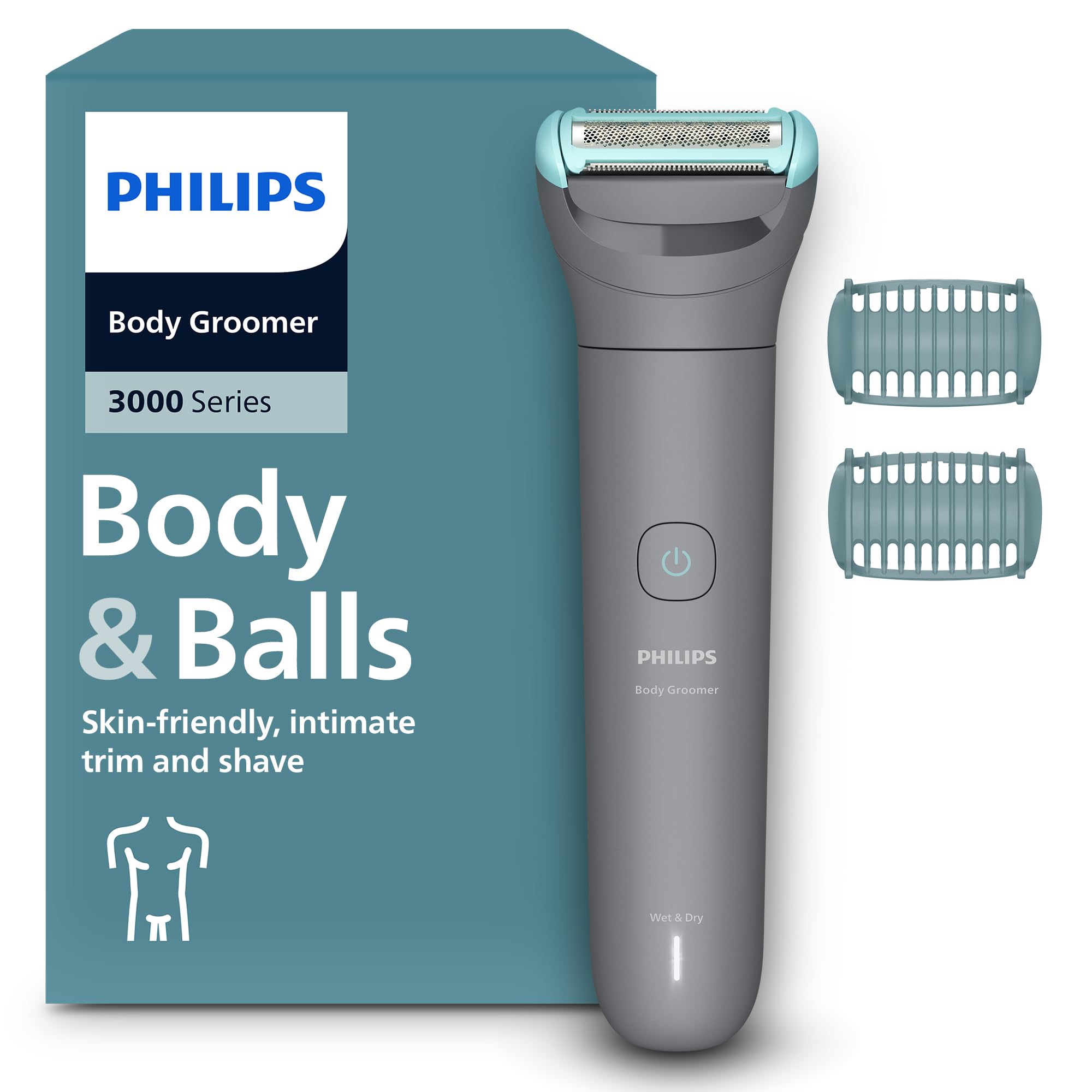 Philips Afeitadora Corporal series 3000 - Depiladora Masculina con sistema de protección, Recorta y depila zonas íntimas, Afeitado suave y apurado, 100% impermeable, 80 min. de autonomía, BG3480/15.