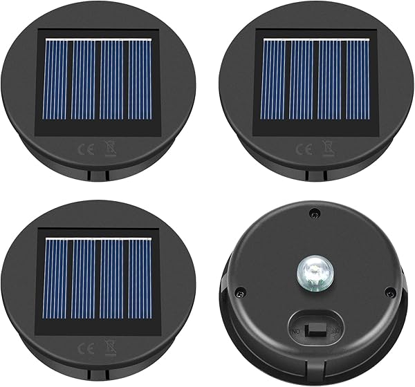ELUTENG Solar Light Replacement Top 4 Pack (Top Size 3.15 inch, Bottom Size 2.83 inch) LED Solar Lantern Light Lids Outdoor Waterproof Replacement Solar Light Tops Warm White LED