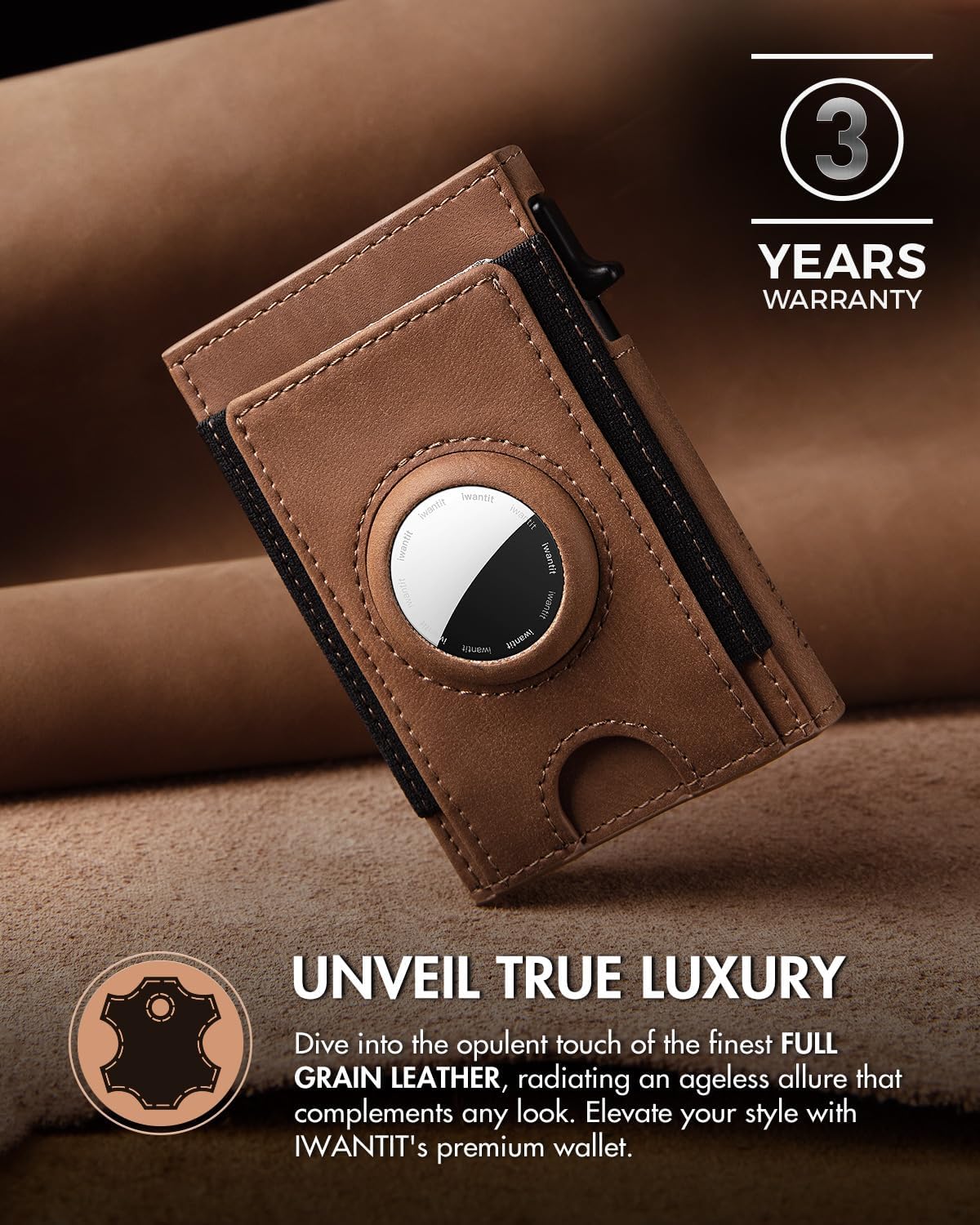 iwantit Slim Airtag Wallet for Men: Compatible with Apple Air tag (1st & 2nd Generation), Front Pocket Smart Pop Up Credit Card Holder with AirTag Holder ID Window, RFID Blocking(Brown) - Image 6
