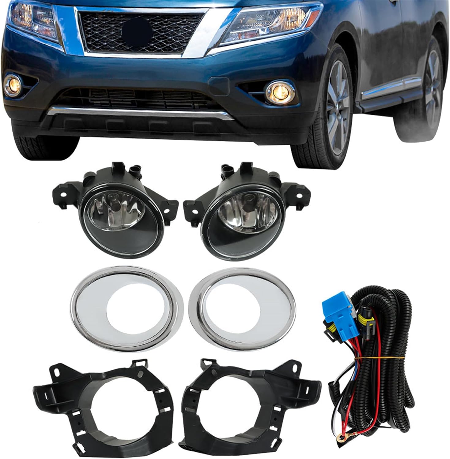 Halogen Driving Fog Lamps Assembly Replacement for Pathfinder 2013 2014 2015 2016 Fog Lights Replacement for 26150-9B91D 26155-9B91D Driver Left and Passenger Right Side