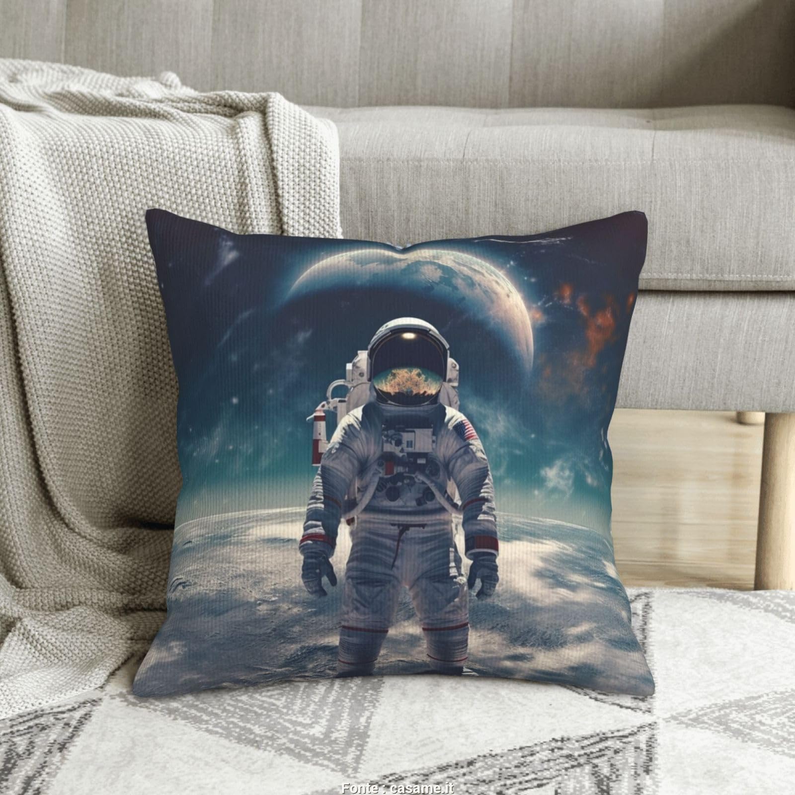 Housse de coussin velours côtelé astronaute pour décorer votre salon