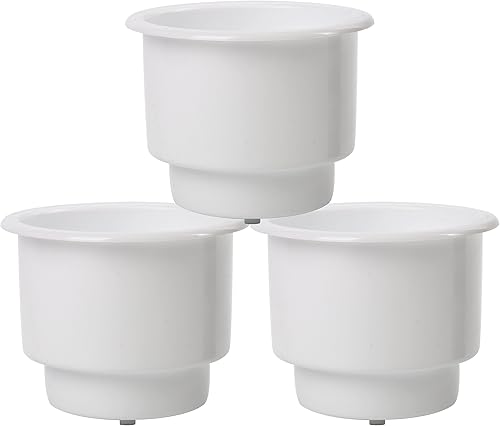 Amarine Made Soporte empotrado para latas y bebidas de plástico con drenaje para barco, coche y marina, 3 piezas, color blanco