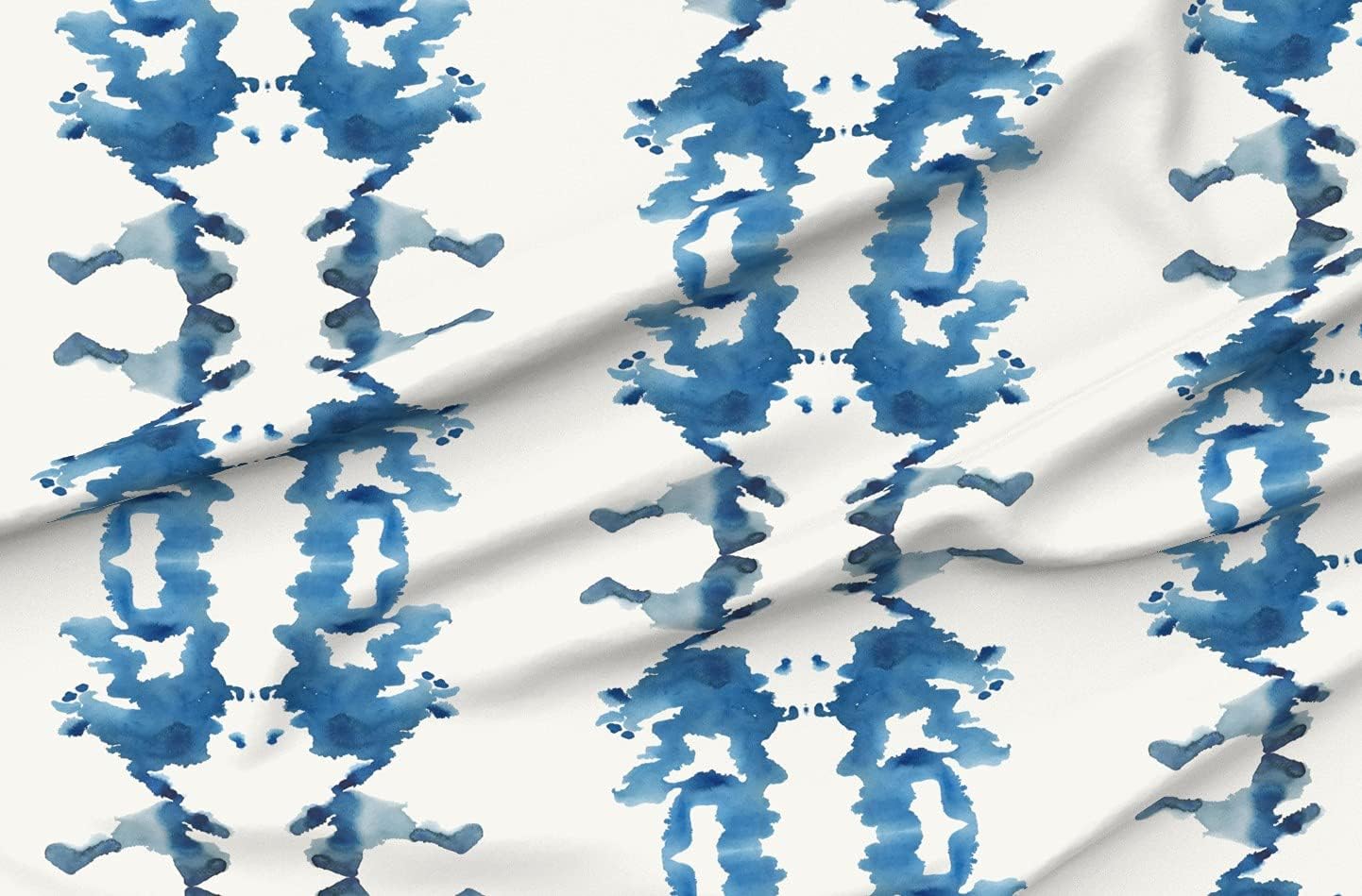 Spoonflower Fabric - Large Ink Stripe Paint Brush Ikat Blue Green Indigo Printed on Upholstery Velvet Fabric Fat Quarter - Upholstery Home Decor Bottomweight Apparel