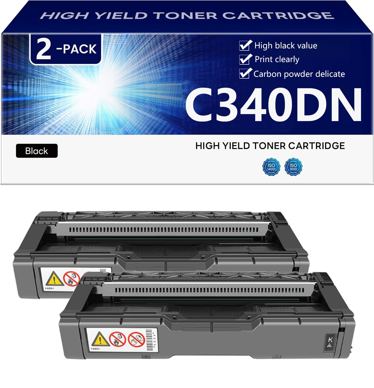 SP C340DN 407895 407896 407897 407898 Cartuccia Toner di Ricambio con Chip per Ricoh SP C340DN Stampante【Elevato Volume di Stampa】,Black-2 pack