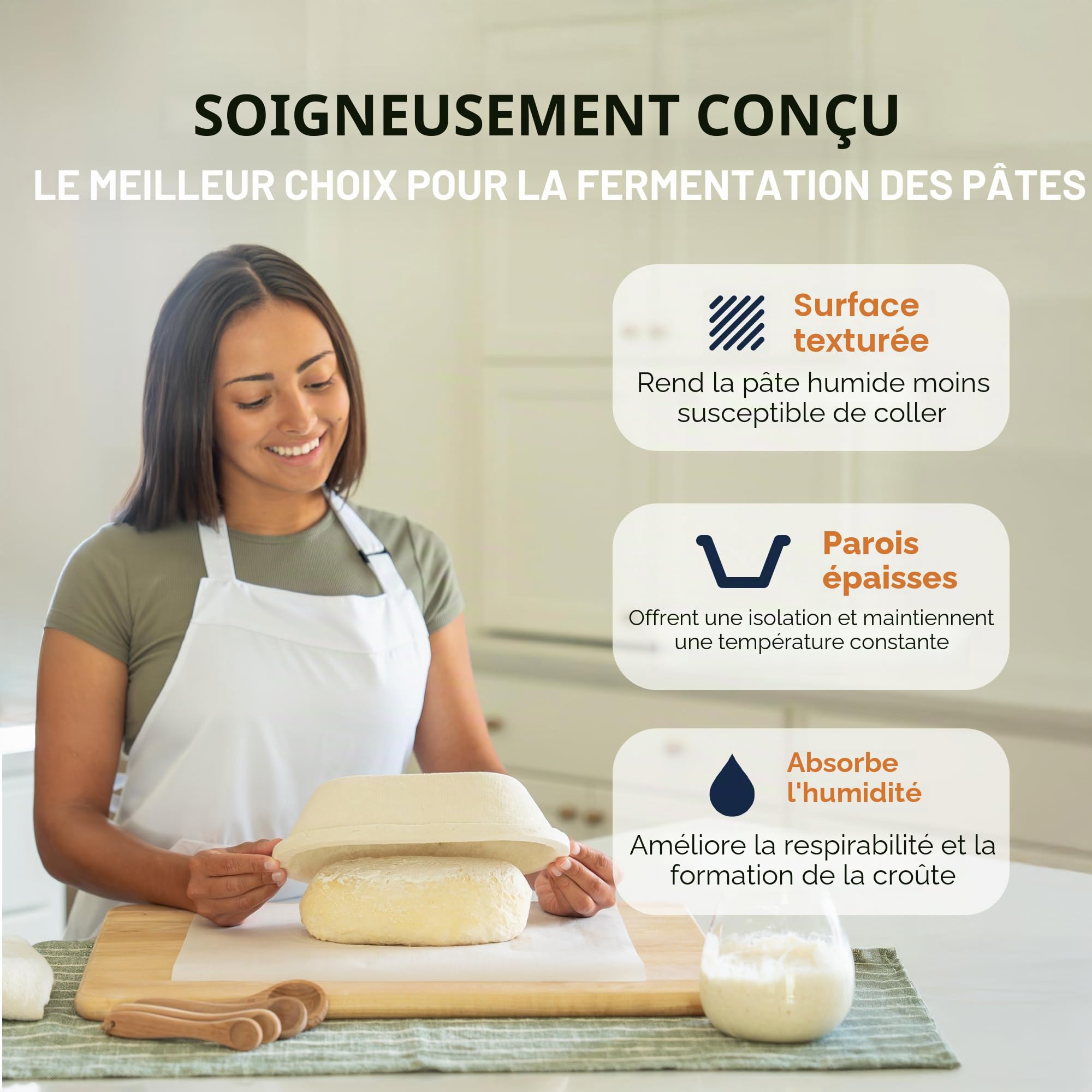 Bulka Petit panier ovale de 500 g pour pain en pâte de bois pressée – Panier à pain anti-adhésif en forme de batard et levain, fabriqué en Allemagne.
