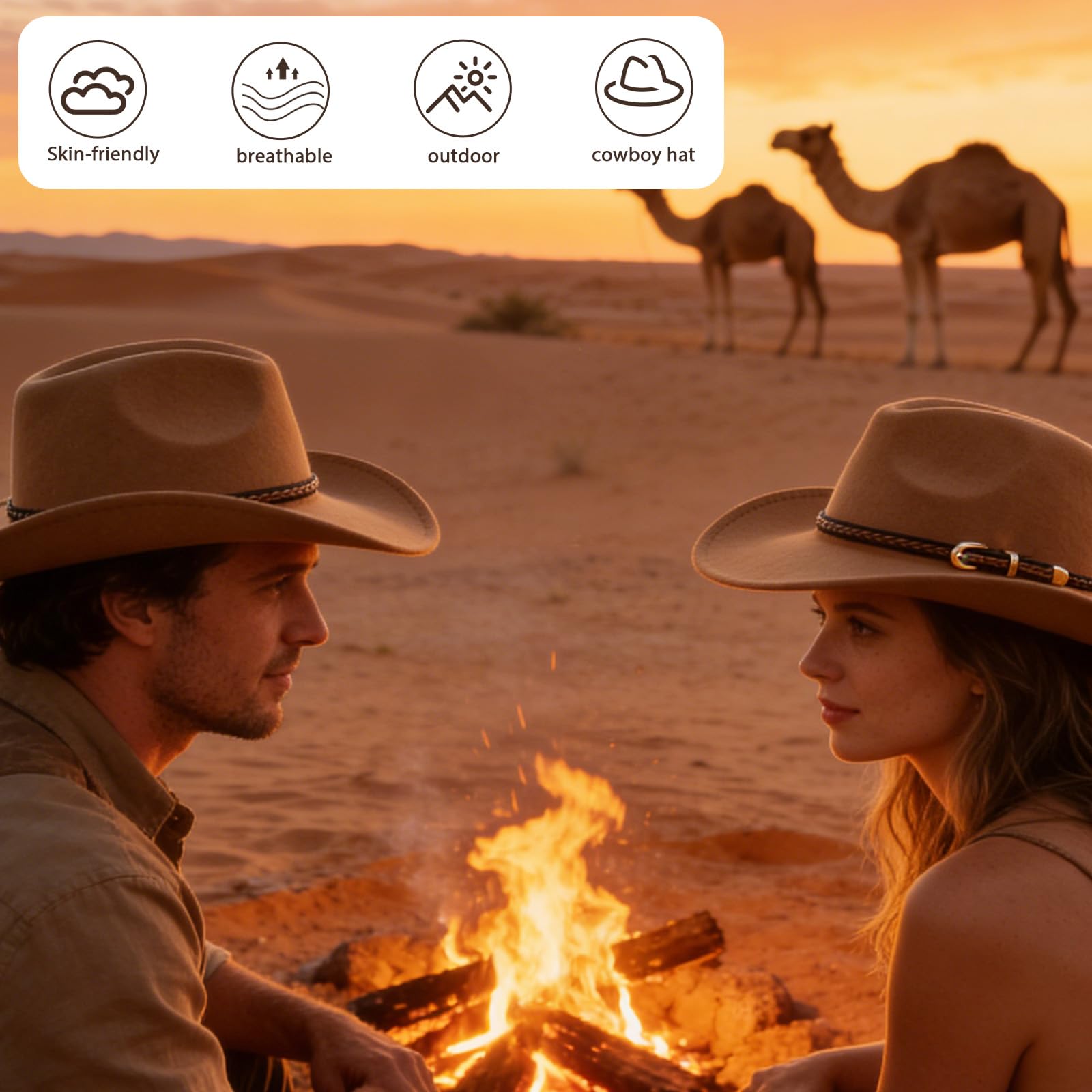 Sombrero vaquero clásico de fieltro de ala ancha con hebilla de cinturón, estilo occidental para hombres y mujeres, sombrero de vaquero de fieltro suave, caqui, verde, M