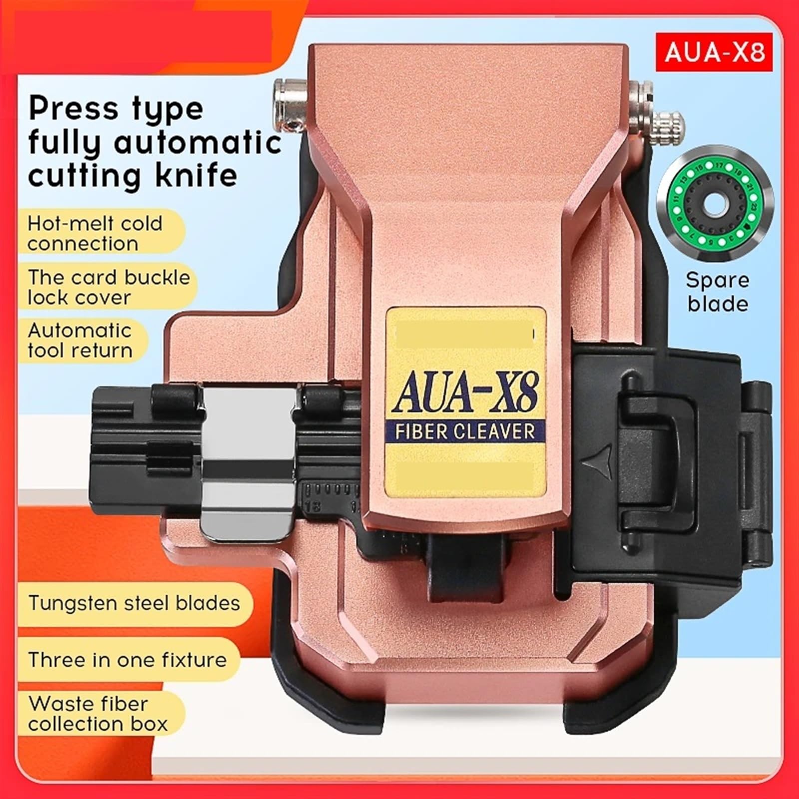 AUA-X8 Jednoetapowy przecinak do włókien optycznych Automatyczny światłowodowych 3 w 1 Narzędzia cięcia kabli FTTT Narzędzie do instalacji sieci(AUA-X8 Rose gold)