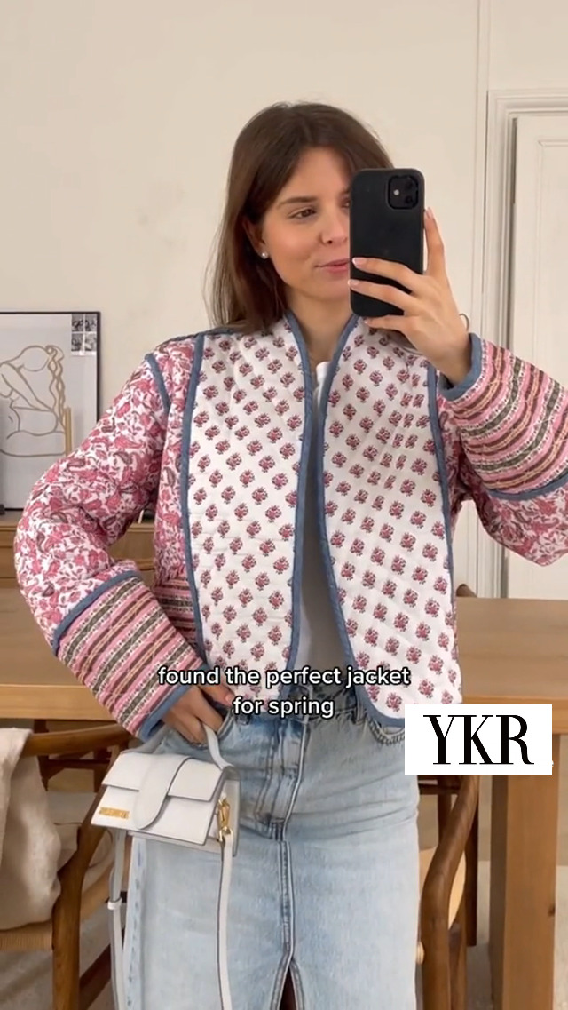 YKR Women's Cropped Puffer Jacket Floral Print Quilted Puffer