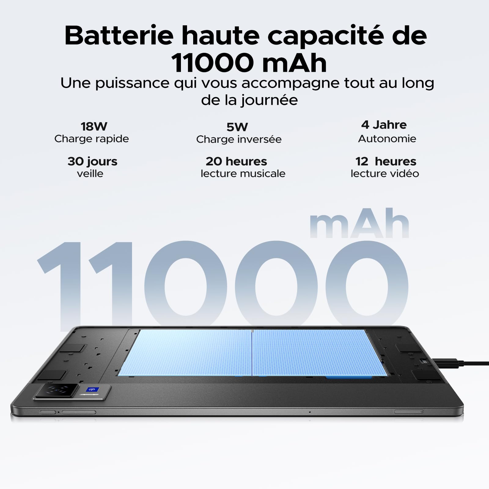 U13 Tablette 13 Pouces, Tablette Android 16 Écran FHD+ 90Hz,32Go RAM + 256Go ROM (Ex to 2To), Unisoc T7280, 11000mAh Batterie, 18W Charge Rapide, WiFi 5, Widevine L1,GPS,Face ID/3.5mm