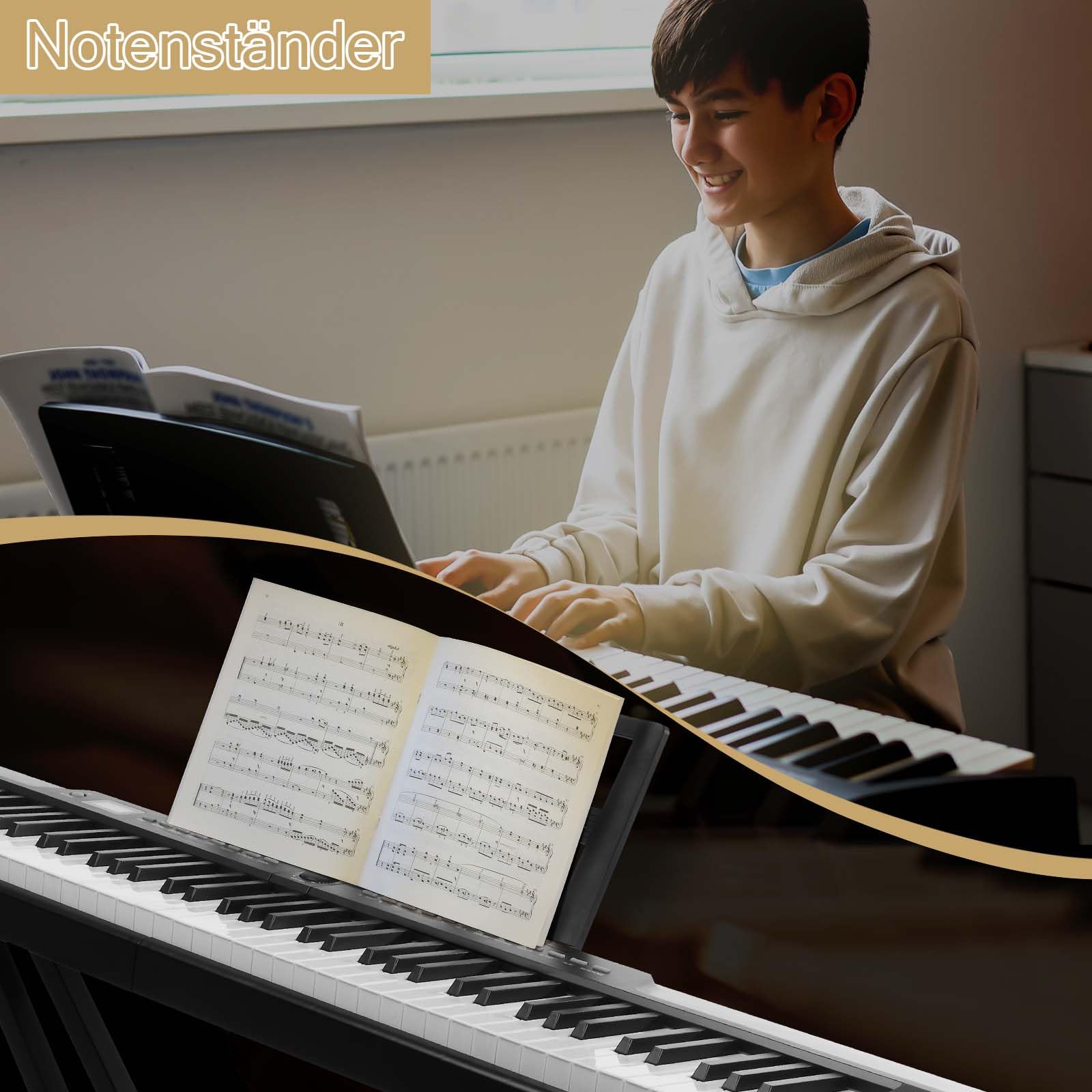 LEADZM Pianoforte digitale semi-ponderato a 88 tasti, tastiera full size, tastiera elettronica con stereo, Bluetooth MIDI, leggio musicale, pedale sustain, cuffie, borsa per pianoforte