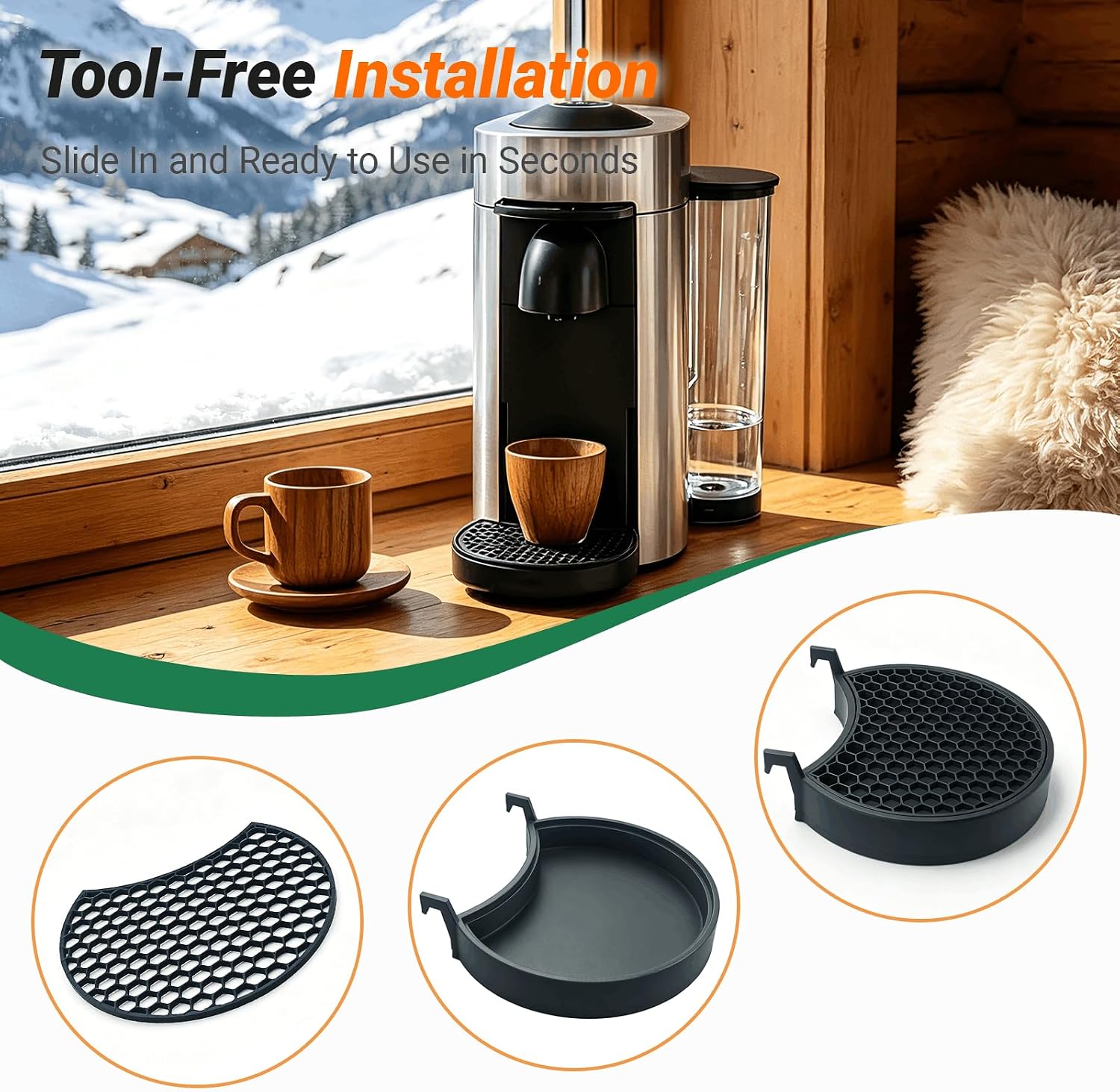 Drip Tray Replacement Compatible with Nespresso Vertuo Plus, Coffee Machine Water Tray, Quick Drain Design, Durable PETG, Easy Clean Black