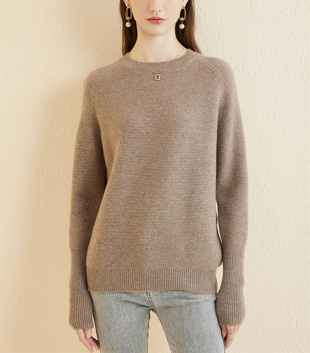 Wjnvfioo Maglione da donna in lana merino autunno inverno caldo morbido casual girocollo top manica lunga pullover lavorato a maglia
