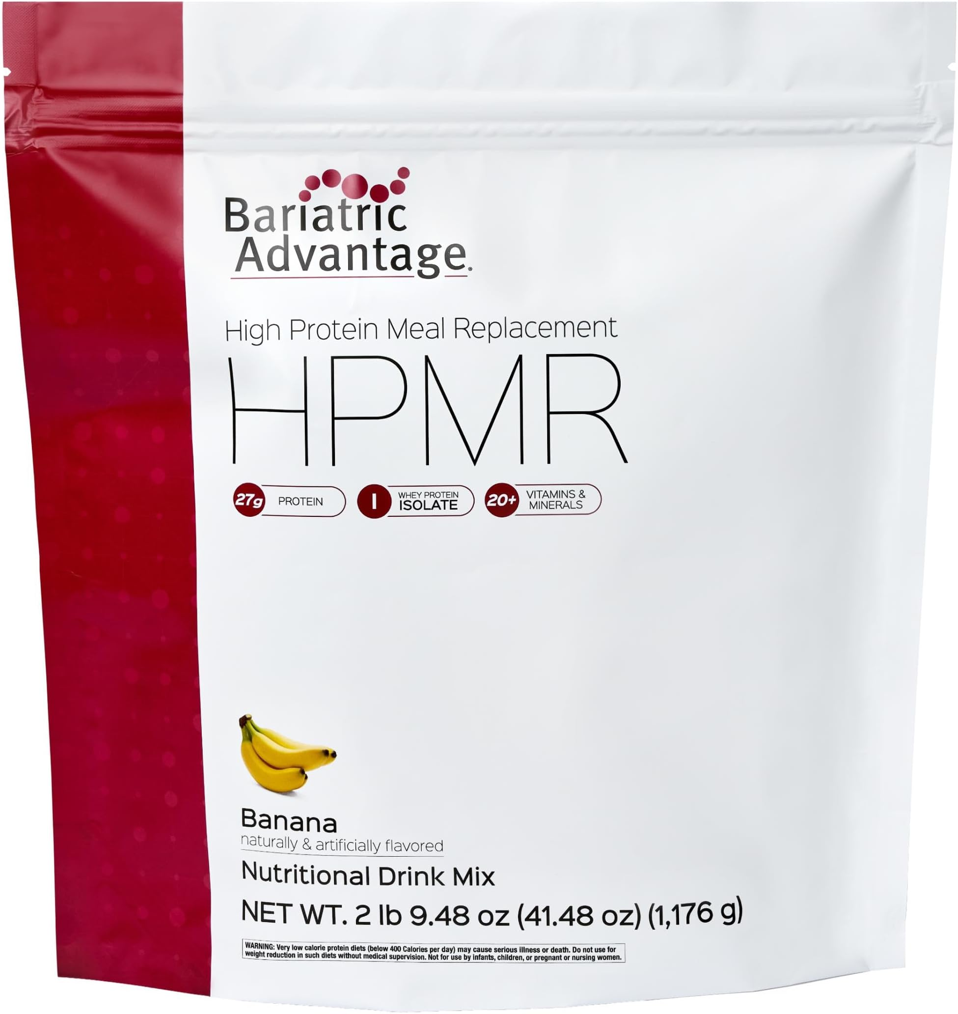 High Protein Meal Replacement Drink Mix - Protein Powder Whey Isolate for Gastric Bypass & Sleeve Gastrectomy Patients - 28 Servings with 27 g Protein - Banana - 43.46 oz