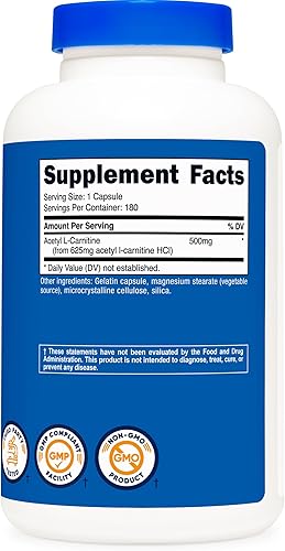 Miniatura 5 de Nutricost Acetil L-carnitina 500 mg, 180 cápsulas - Sin OMG y sin gluten