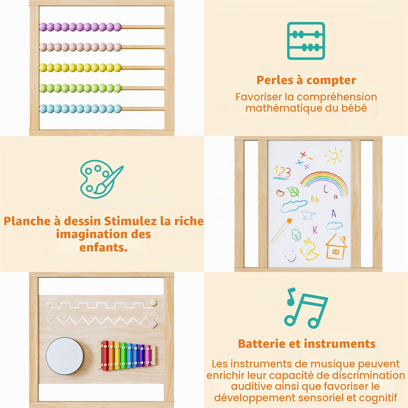 Parc Bébé Modulable en Bois 160 x 160 cm avec Porte | Parc pliable et réglable en taille et forme, aire de jeu stable pour la maison, idéale pour bébés et jeunes enfants