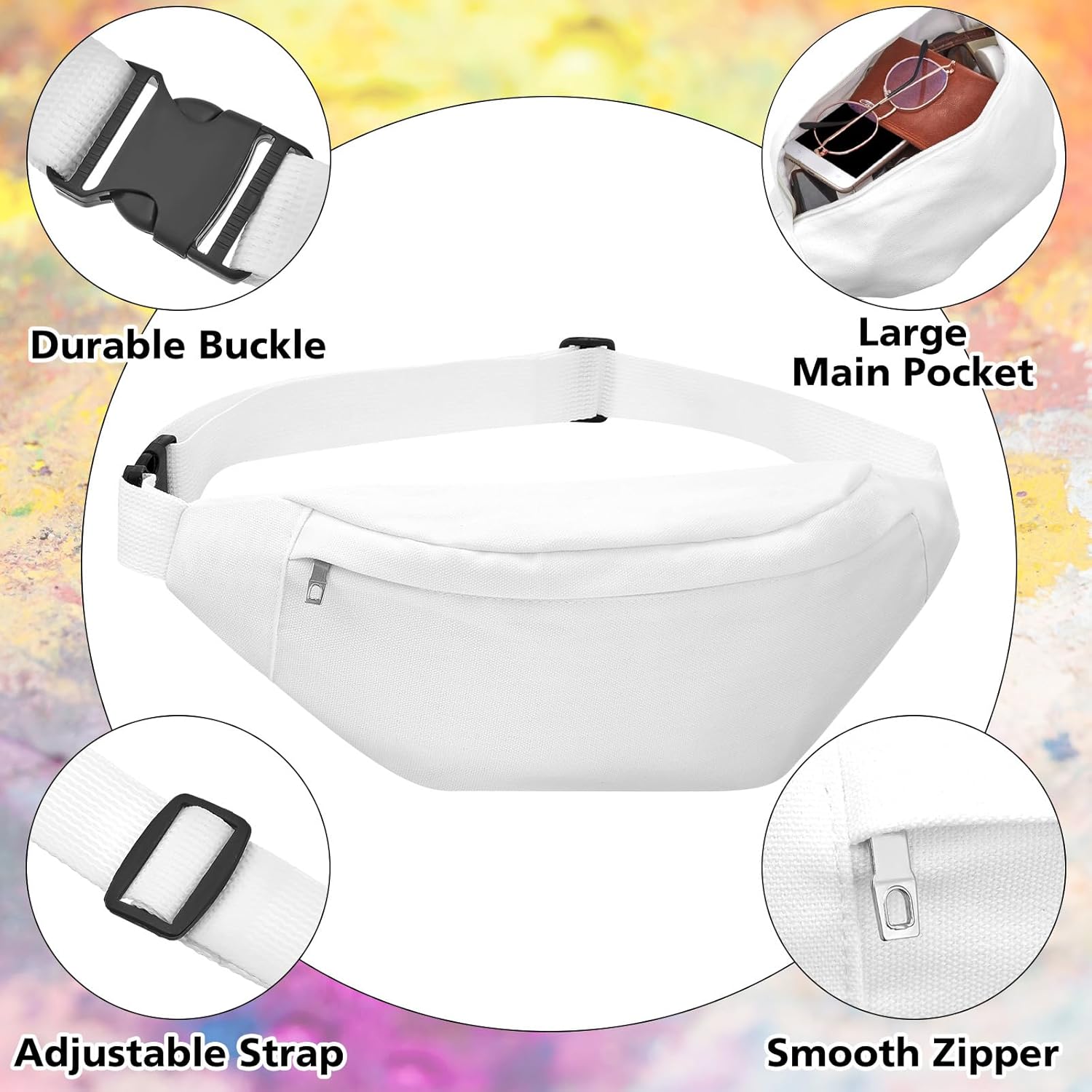 Silkfly White Cotton Fanny Pack for Tie Dye Kit White Items Things to Tie Dye Party Supplies Waist Pouch Dying Bulk for Large Groups Hip Belt Bags