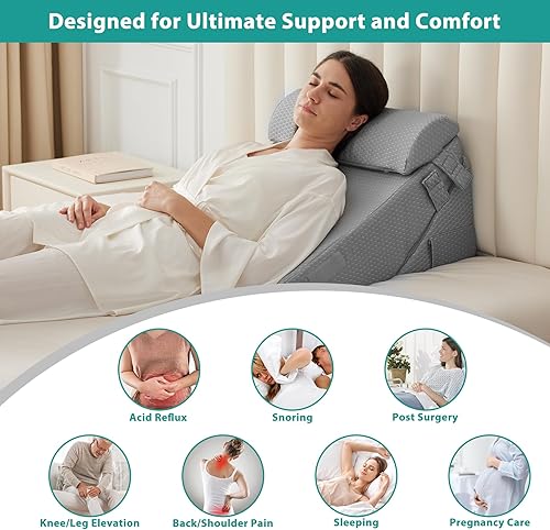 Miniatura 6 de Bedluxe - Juego de 3 almohadas ortopédicas de cuña, triangular, plegable, de 9 y 12 pulgadas, para cama, posoperatorio de espalda, piernas y