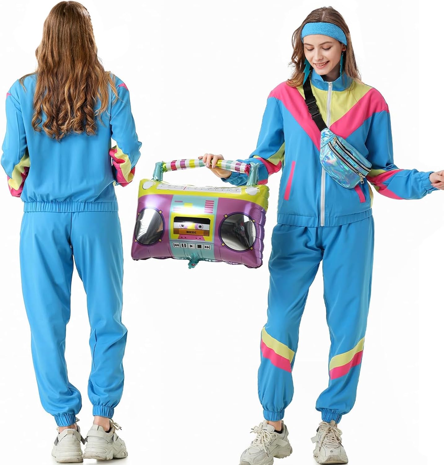 80s Tracksuit for Women Retro Windbreaker Outfit 90s Color Block Sportswear Set with Jacket Sweatpants - Image 3