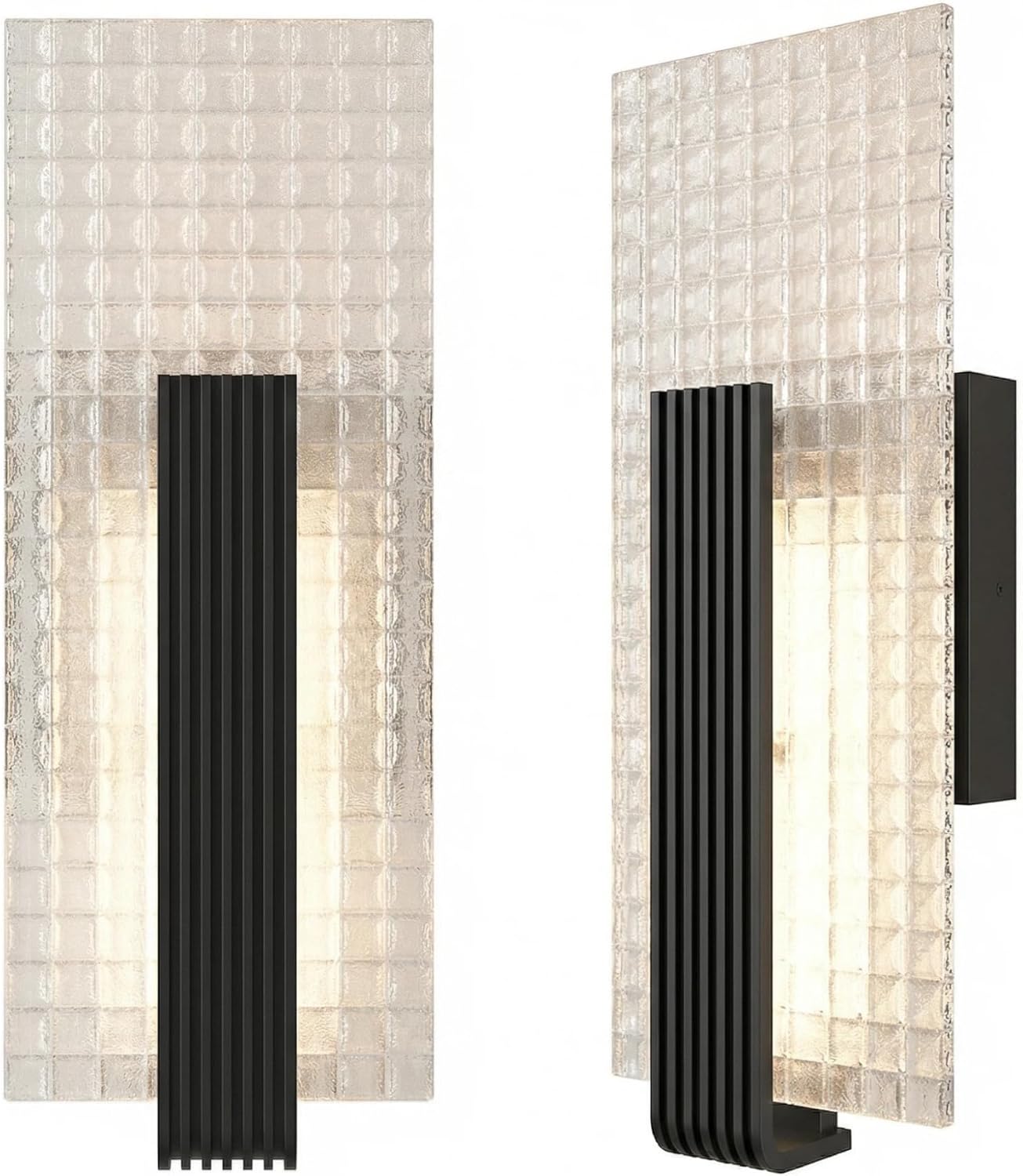 Modern Wall Sconce Set of Two Indoor, 12W Dimmable LED Wall Light Fixtures, Glass Wall Mount Lighting for Living Room Bedroom Bathroom Hallway Corridor, 3000K, Black