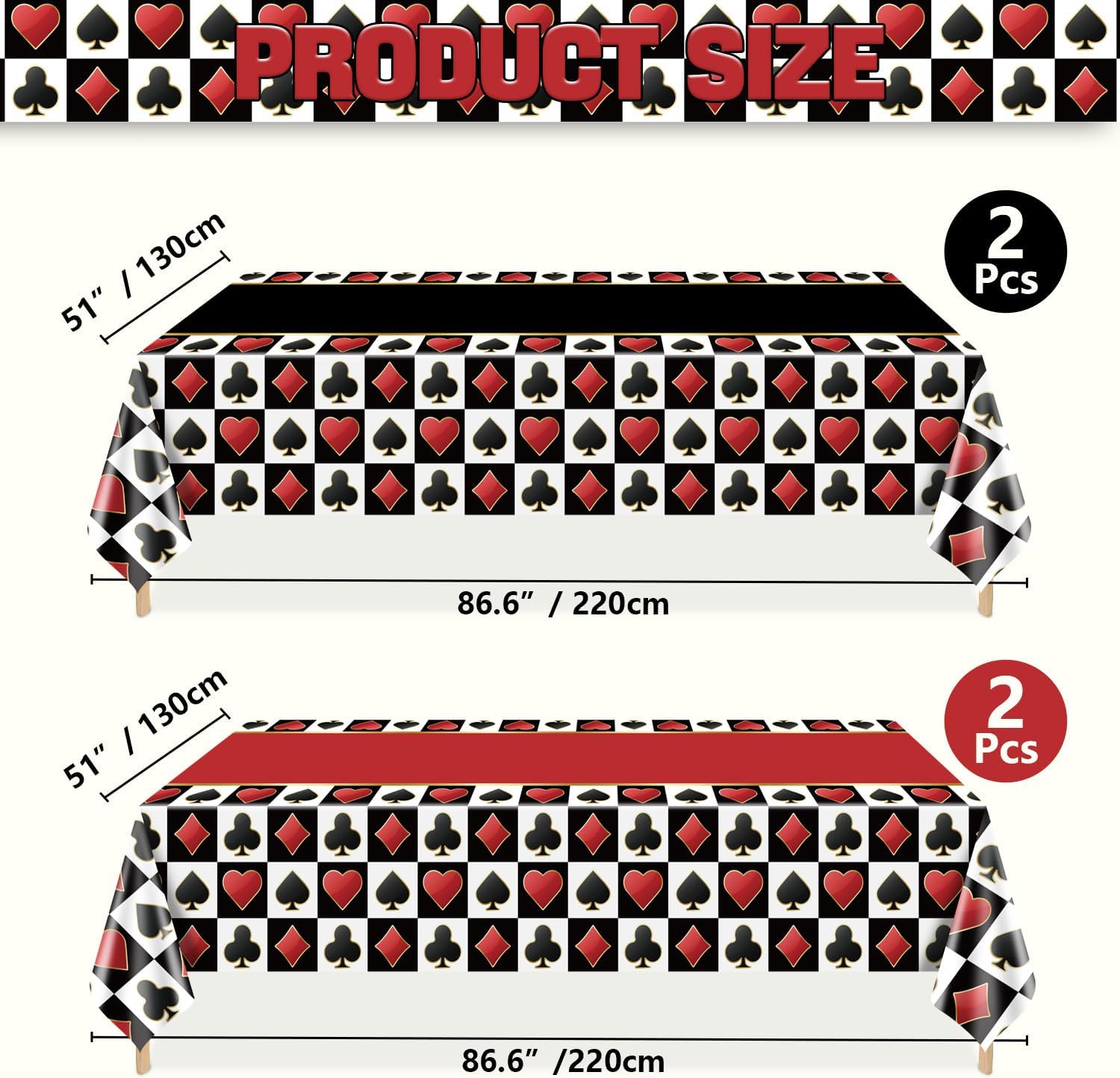 4 Pcs Casino Tablecloths, Red and Black Poker Table Cover Playing Card Tablecloth for Casino Theme Party Decorations Poker Game Birthday Supplies